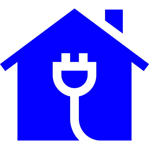 Kleines blaues Icons eines Hauses mit Stecker